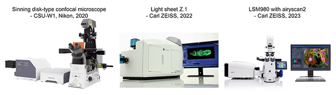Sinning disk-type confocal microscope-CSU-W1, Nikon, 2020, Light sheet Z.1-Carl ZEISS, 2022, LSM980 with airyscan2-Cari ZEISS, 2023