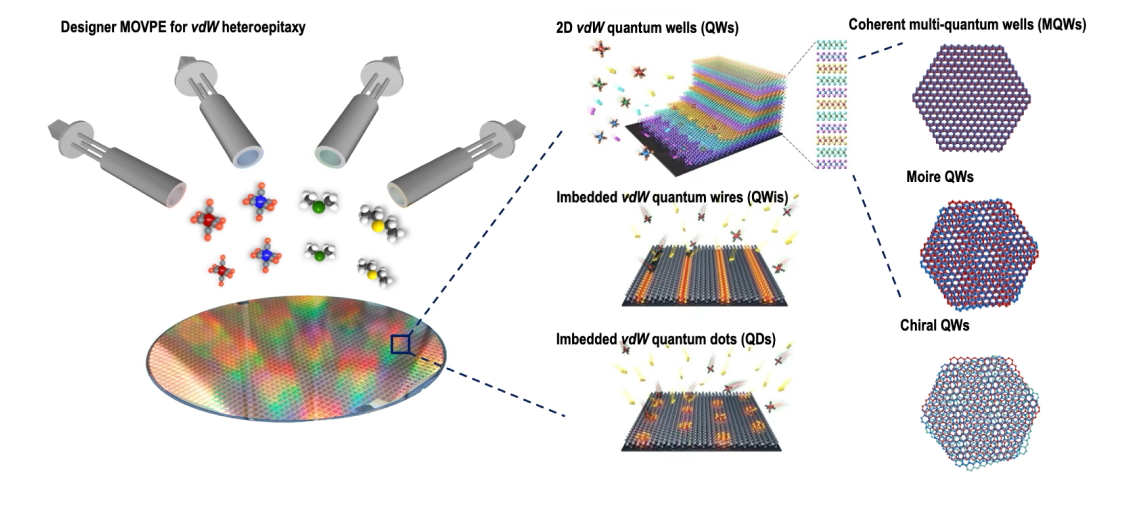 Designer MOVPE for vdW heteroepitaxy​, 2D vdW quantum wells (QWs)​, Coherent multi-quantum wells (MQWs), Imbedded vdW quantum wires (QWis), Moire QWs, Imbedded vdW quantum dots (QDs), Chiral QWs