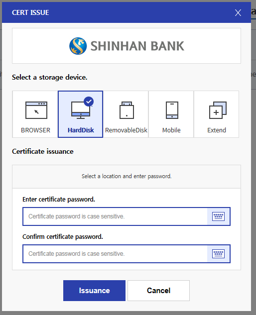 Issue Certificate > Digital Certificates > Banking > ibs